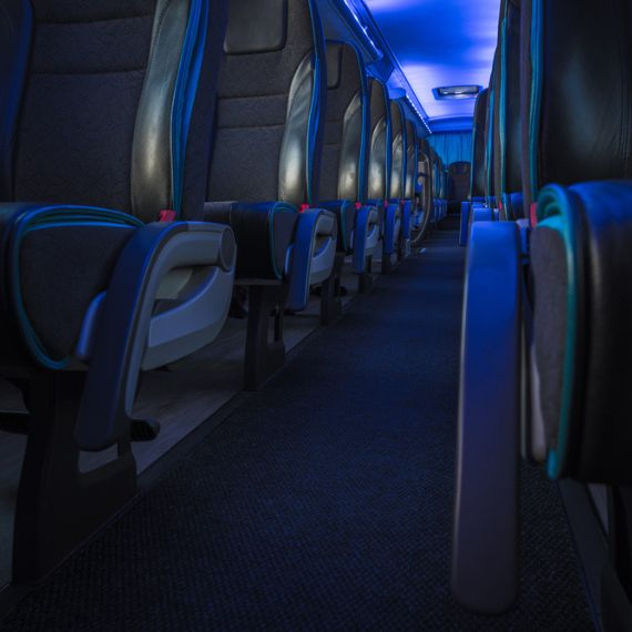 Interior of a charter bus